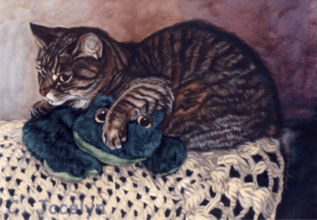 Cinny and Frog animal acrylic painting by Jocelyn Ball-Hansen
