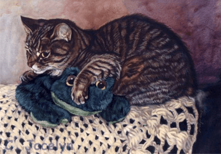 Thumbnail: Cinny and Frog animal acrylic painting by Jocelyn Ball-Hansen