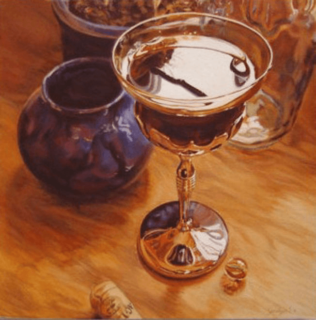 Vintage Cocktail Glass acrylic still life painting by Jocelyn Ball-Hansen