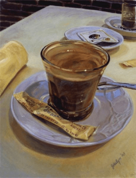 Thumbnail: Espresso acrylic still life painting by Jocelyn Ball-Hansen