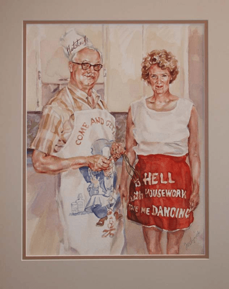 Thumbnail: Funny Couple watercolour painting by Jocelyn Ball-Hansen
