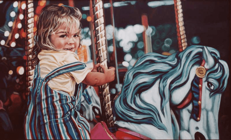 Shauna on Carousel acrylic figure painting by Jocelyn Ball-Hansen