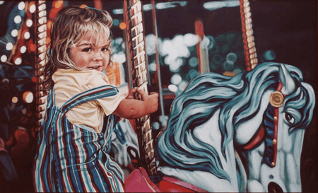 Thumbnail: Shauna on Carousel acrylic figure painting by Jocelyn Ball-Hansen