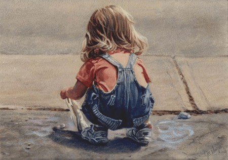 Shauna with Sidewalk Chalk acrylic figure painting by Jocelyn Ball-Hansen