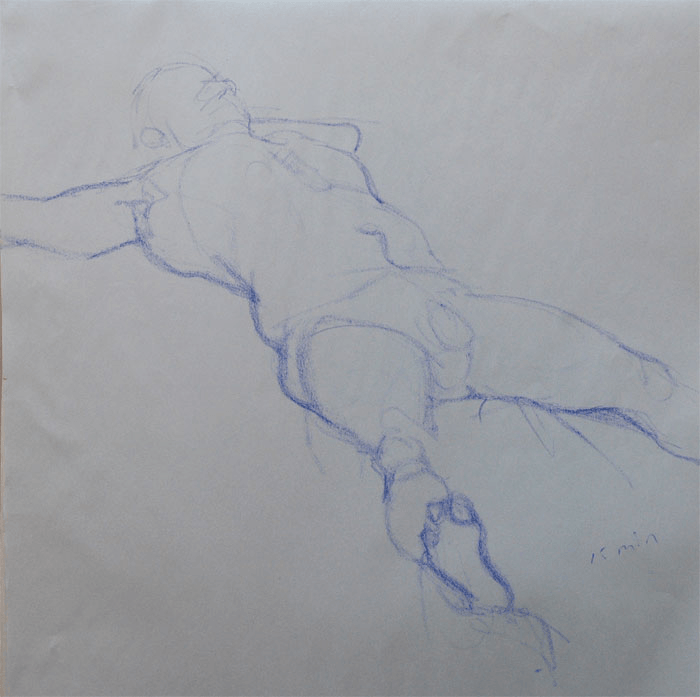 Blue Reclining Male Figure drawing by Jocelyn Ball-Hansen