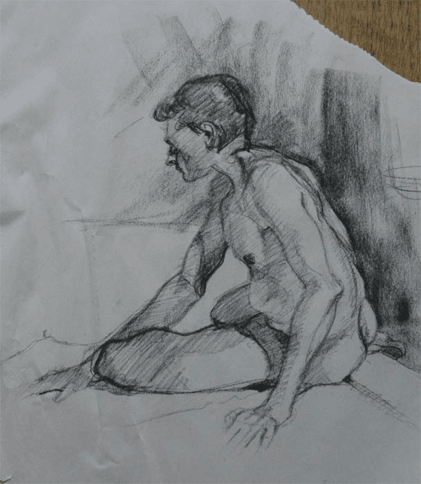 Sitting Man drawing in conte by Jocelyn Ball-Hansen