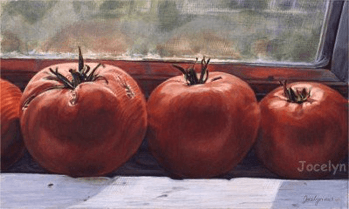 Tomatoes on Sill painting by Jocelyn Ball-Hansen