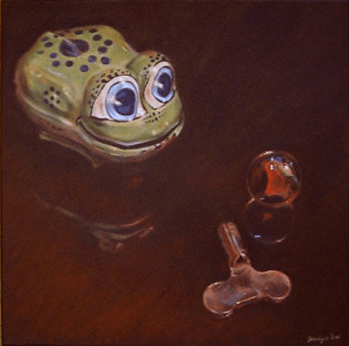 Vintage Toy Frog acrylic painting by Jocelyn Ball-Hansen