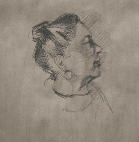 Thumbnail: Woman in Profile charcoal drawing by Jocelyn Ball-Hansen