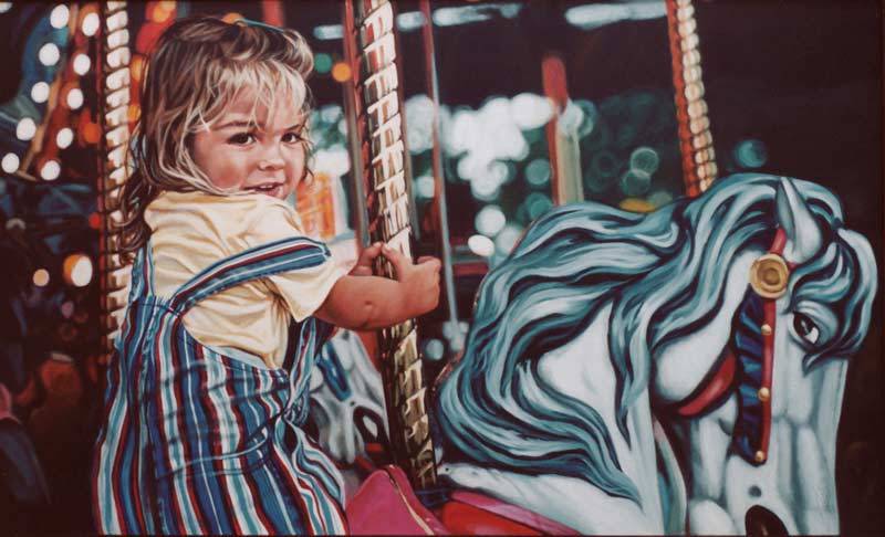 Shauna on Carousel acrylic figure painting by Jocelyn Ball-Hansen