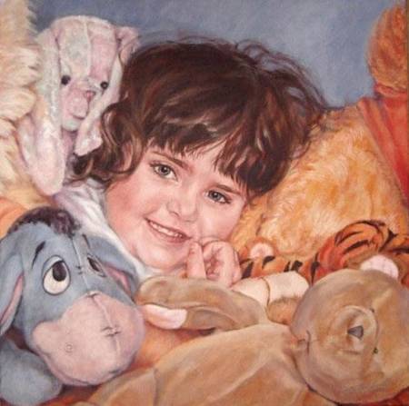 Thumbnail Girl with Stuffed Toys painting by Jocelyn Ball-Hansen