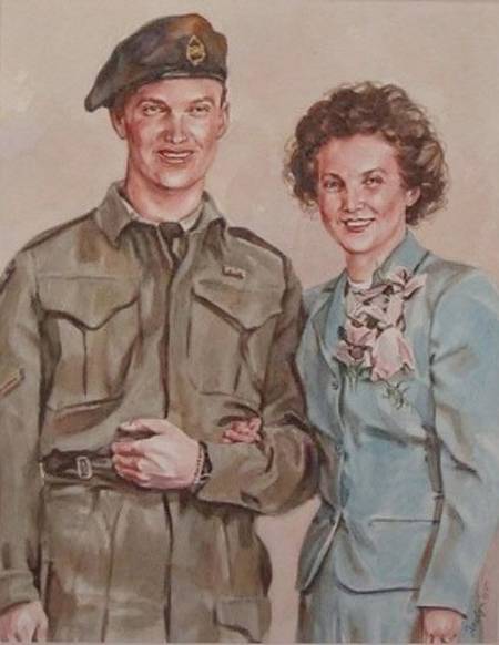 Thumbnail Portrait painting titled Forty's Couple by Jocelyn Ball-Hansen
