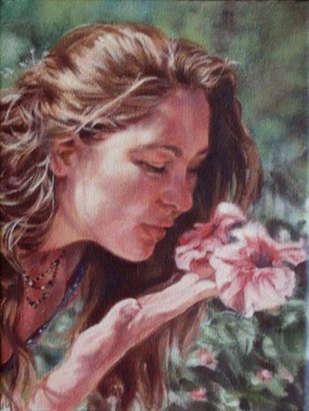 Thumbnail Girl with Flower acrylic painting by Jocelyn Ball-Hansen