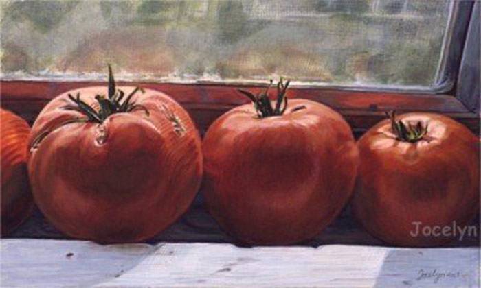 Tomatoes on Sill painting by Jocelyn Ball-Hansen