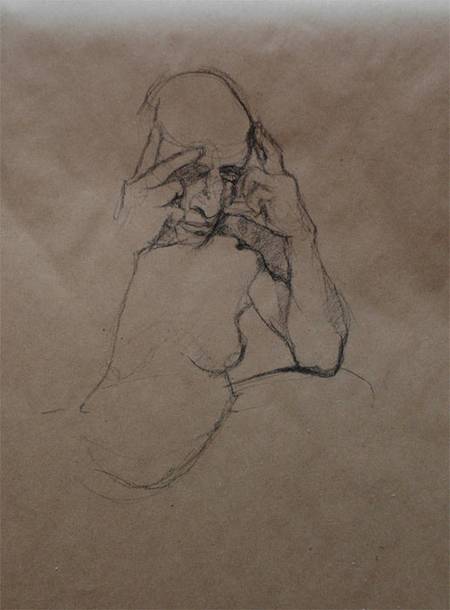 Thumbnail Man Resting Head in Hands drawing by Jocelyn Ball-Hansen