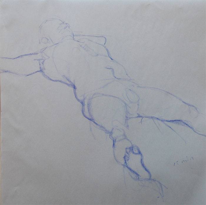 Blue Reclining Male Figure drawing by Jocelyn Ball-Hansen