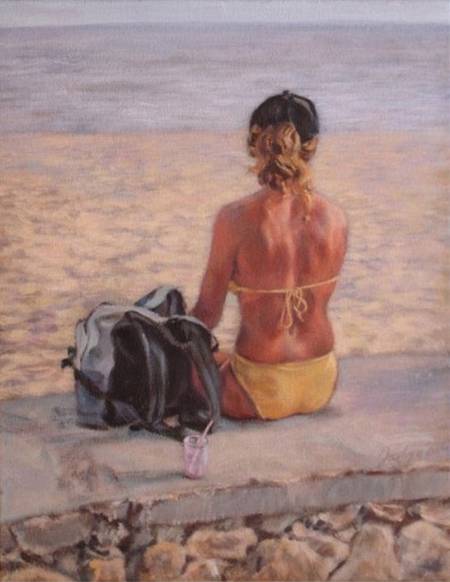 Thumbnail Figure painting titled Yellow Bikini by Jocelyn Ball-Hansen