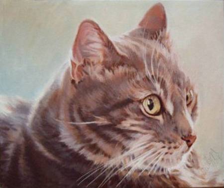 Thumbnail Grey Tabby Cat Portrait painting by Jocelyn Ball-Hansen